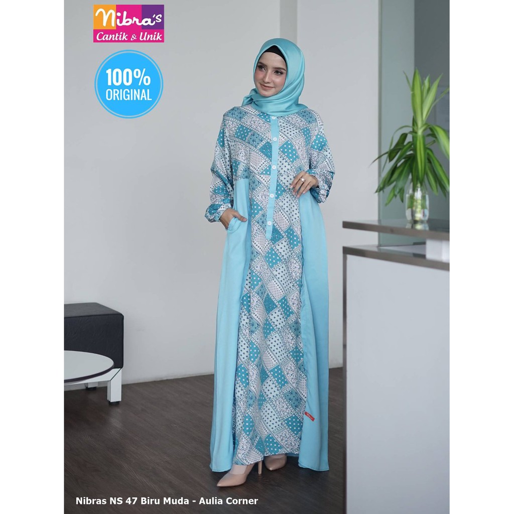 Model Trendi Gamis Syari Nibras NS 47 Biru Muda ORIGINAL Gamis Syari Cantik
