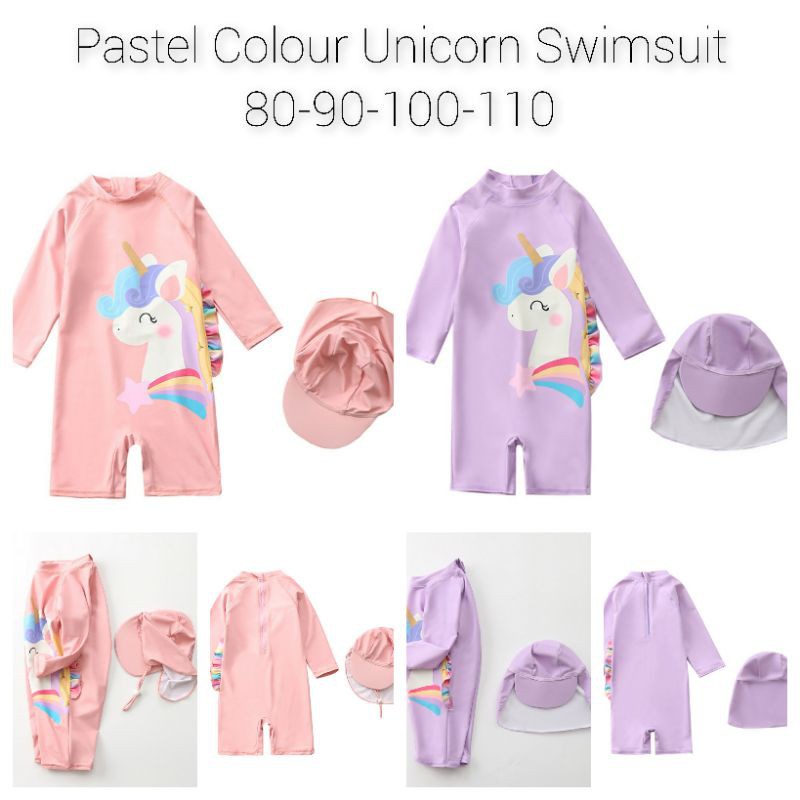 Pastel Colour Unicorn Swimsuit / Baju Renang Anak / Baju Renang Anak Import