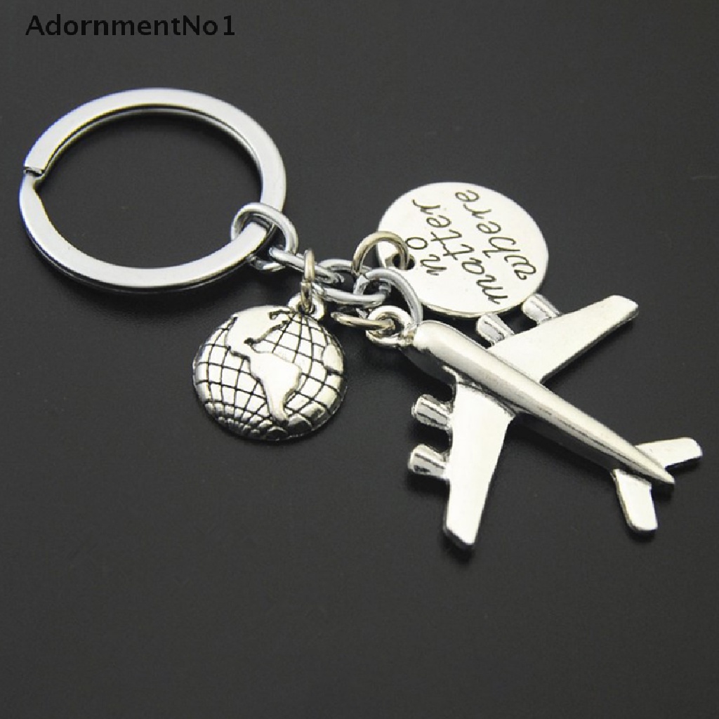 [AdornmentNo1] 1PC Earth Airplane Keychains No Matter Where Pendant Travel Keyring [new]