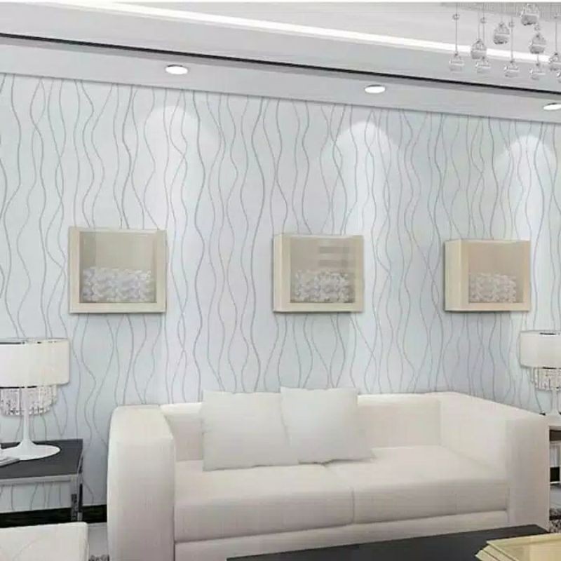 Wallpaper Dinding Motif Wave Dasar Putih Ukuran Panjang 10Meter x Lebar 45Cm