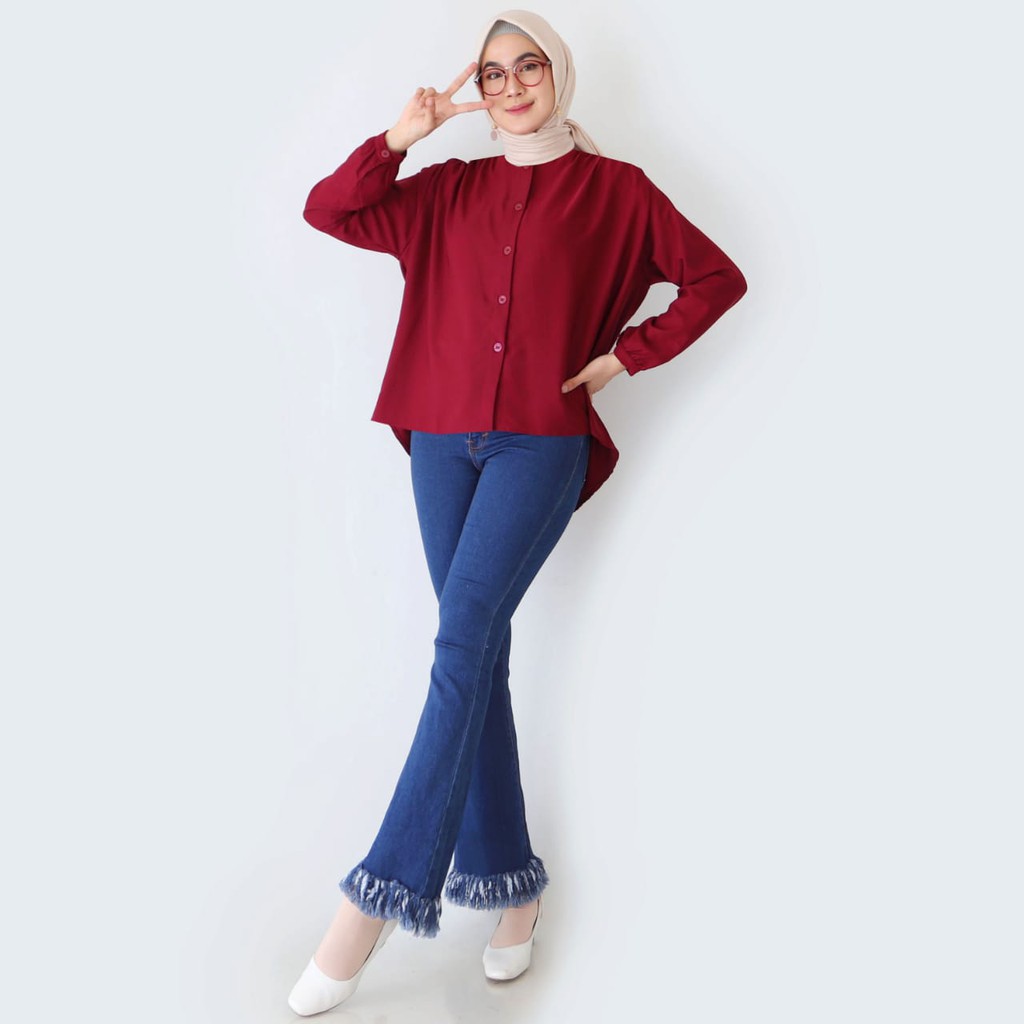 Maudy Shirt - Kemeja Wanita Bahan Shakila (Size M, L, XL, XXL) 708-Maroon