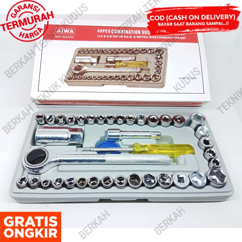 kunci Shok bengkel motor 10 pcs Size 8 - 24 mm / kunci sok gagang L panjang / kunci shok Gagang krek panjang / kunci pas shock socket set  original-Sok 40pcs