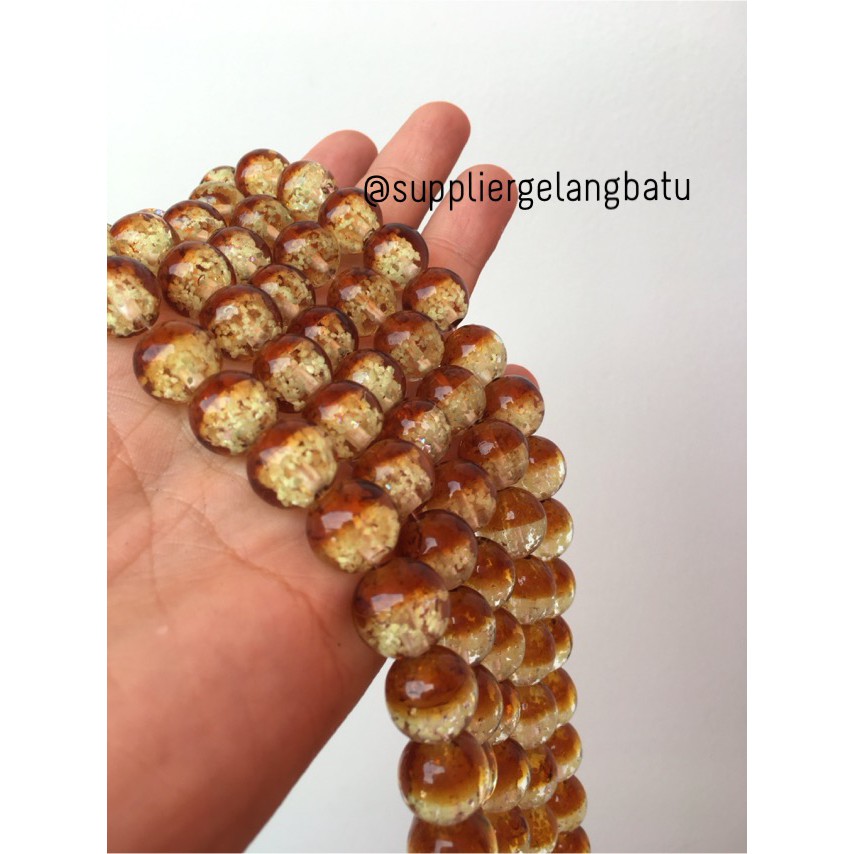 Manik Kristal Cokelat 12mm Glow In The Dark Fosfor Brown Coklat Beads aksesoris craft kerajinan