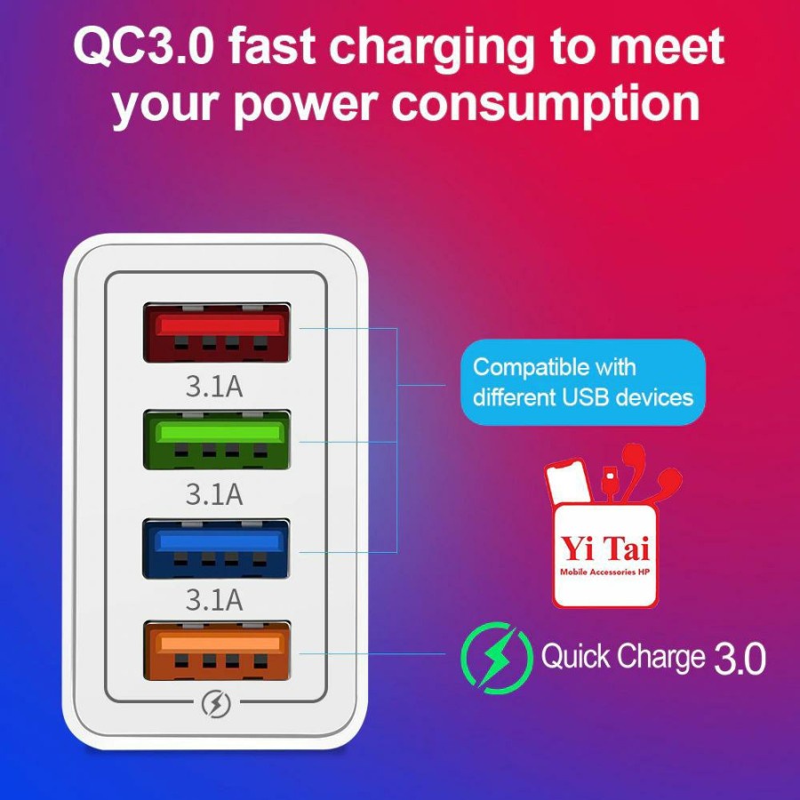 CHARGER 4USB QUICK CHARGE 3.0 FAST CHARGING YI TAI QC04 - BATOK CAS AN 4 USB - FA