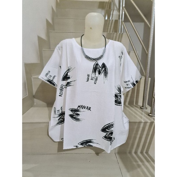 Blouse Brukat dan Kaos Bunga Import Jumbo XL-5XL-201.5 Putih Ld 116