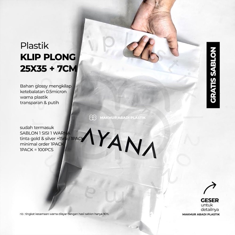 Sablon Plastik Distro Klip 25x35 Plong  Gagang