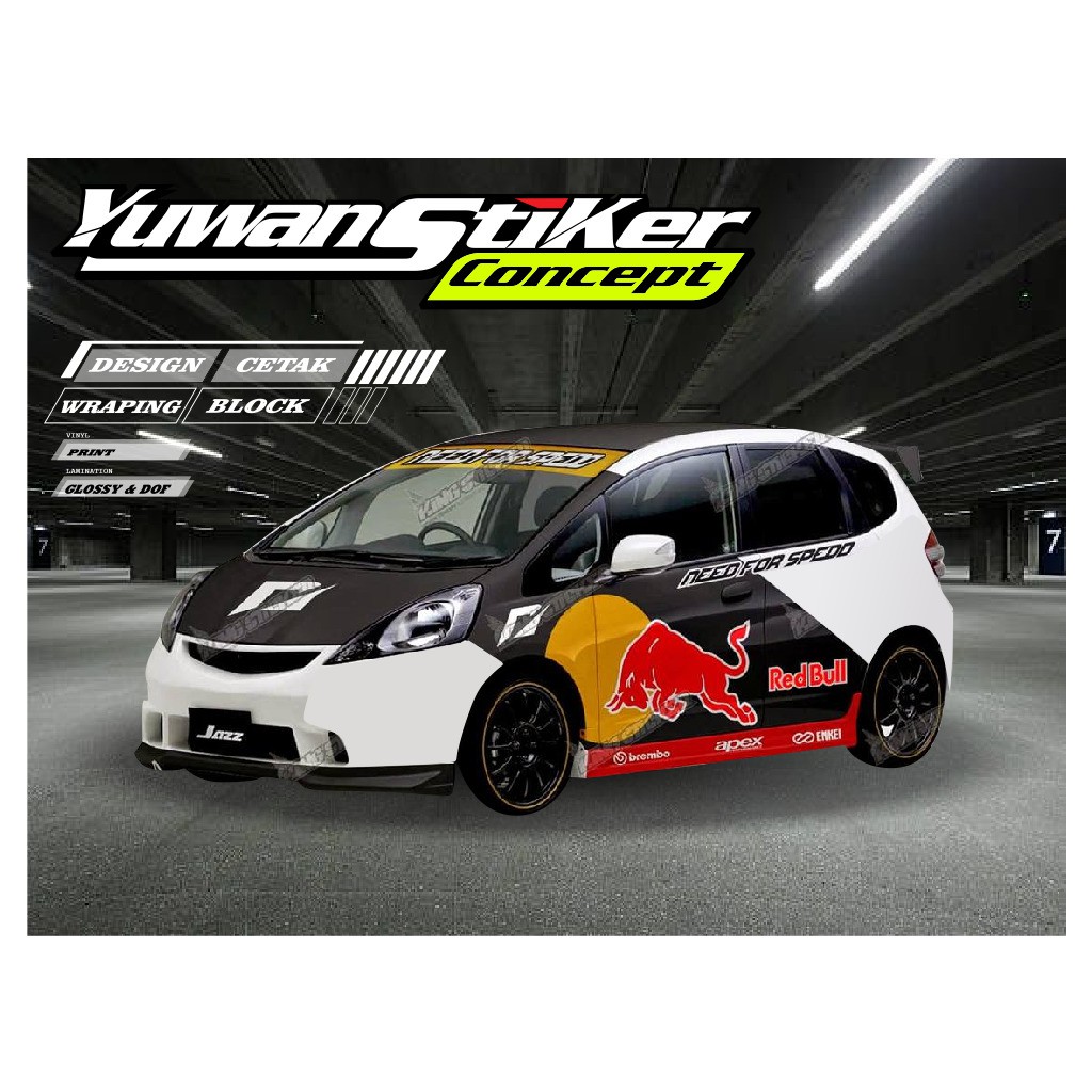 decal mobil honda jazz red bull 1