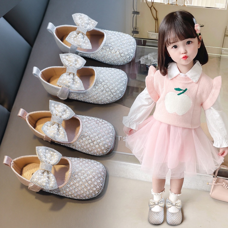 SH4-Sepatu Pesta Anak Perempuan Crystalis Pita Mutiara