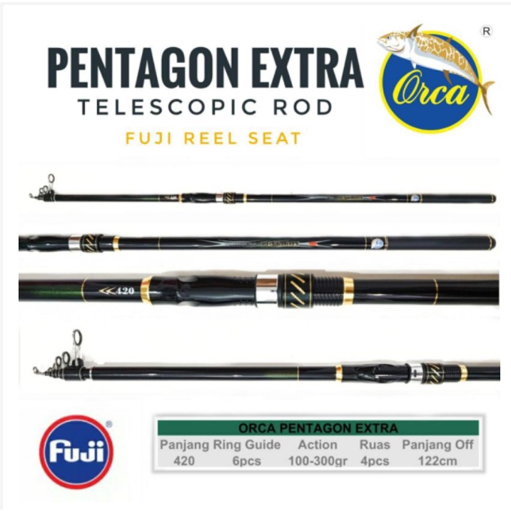 Joran Pancing Surf Fuji Orca Pentagon Extra 390 420 CW 100-300 Pasiran Laut Antena Telescopic Telesk