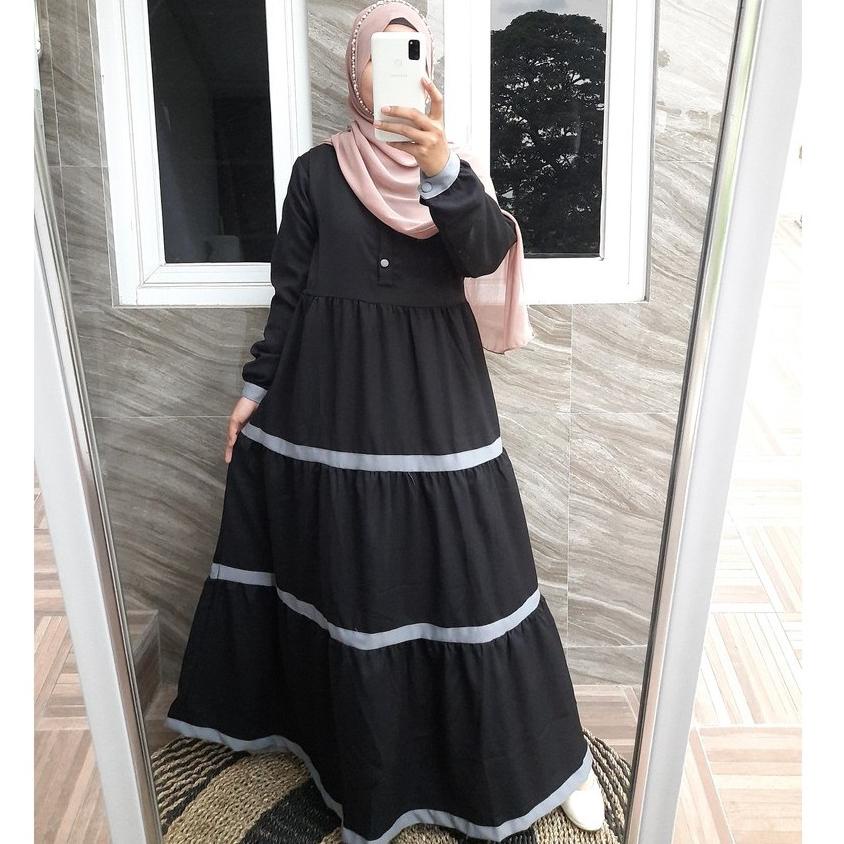 Gamis Ity Crepe Kancing Susun Kombinasi/ ITY CREPE List Susun {GAB.02Jn22υ}