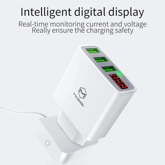 MCDODO Kepala Charger Adapter 15W LED Display 3 USB Mobile Phone Charger Fast Charging