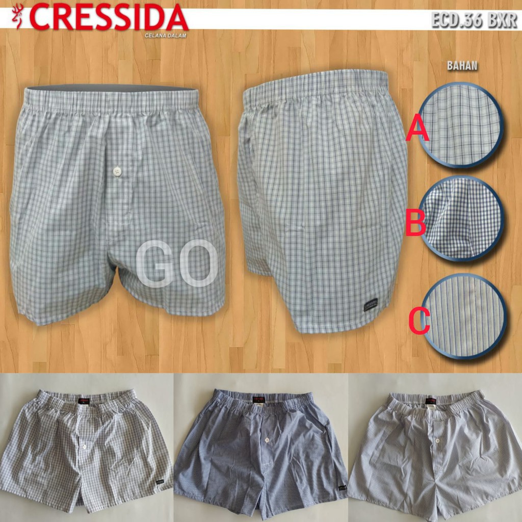 gof CRESSIDA BOXER ECD.36 Celana Dalam Katun Tebal Motif Kotak Catur Salur Celana Boxer Cowok Dewasa