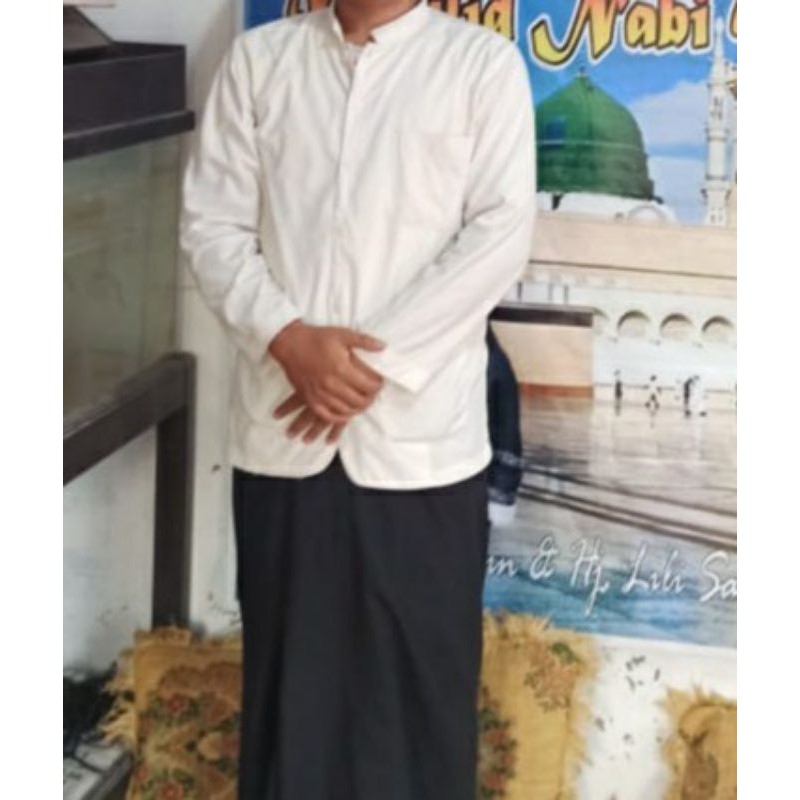 Baju koko muslim lengan panjang putih polos-Jasko