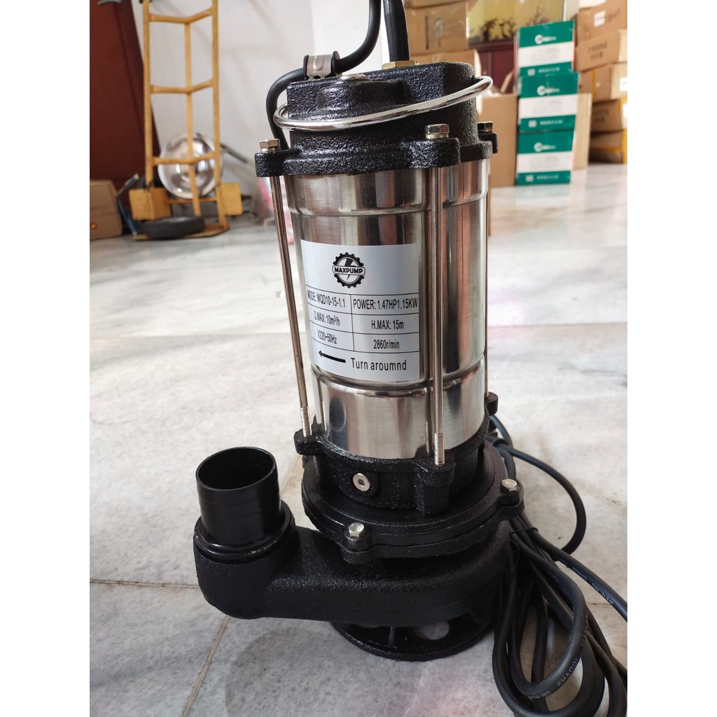 MAXPUMP WQD10-10-1.1 POMPA AIR SEWAGE PUMP POMPA CELUP AIR KOTOR 2INCH 1100WATT 1.5HP 220VOLT 50HZ POMPA AIR