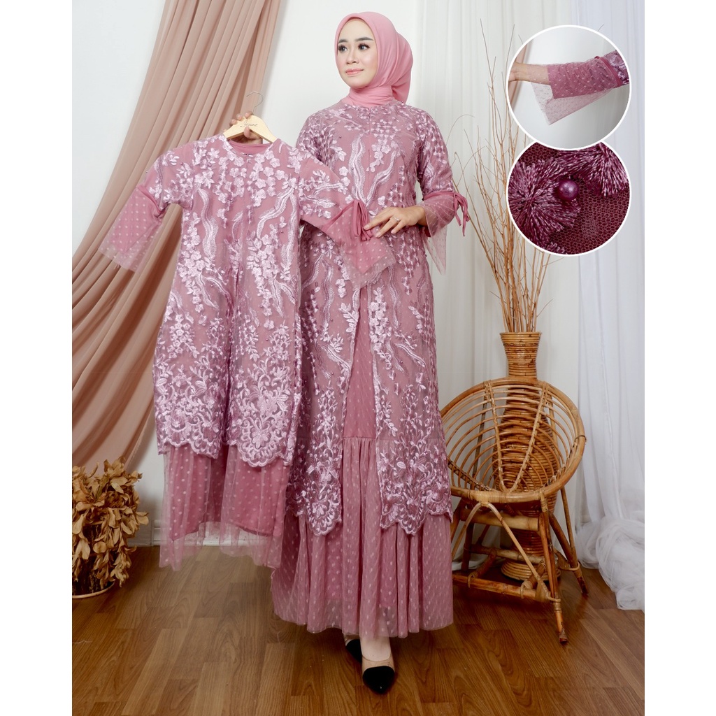 Sierra -  GAMIS TILLE GLITER EVIOLA COUPLEAN IBU DAN ANAK GAMIS MODERN DRESS MEWAH ONE SET GAMIS LEBARAN GAMIS KEKINIAN SET BAJU COUPLE IBU DAN ANAK GAMIS LEBARAN GAMIS KONDANGAN BAJU SERAGAM OUT FIT ANAK FASHION MUSLIM