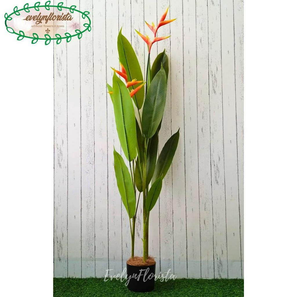 Pohon Hias Daun Pisangan Heliconia Bunga Bird Of Paradise T145 Latex Artificial Pot Dasar Hitam Plas