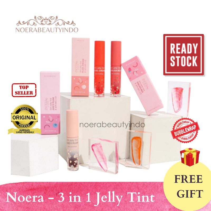 NOERA 3 IN 1 JELLY TINT - LIP TINT - BLUSH ON - EYESHADOW - TAHAN LAMA - JUICY PLUM - GIRLISH RED - 