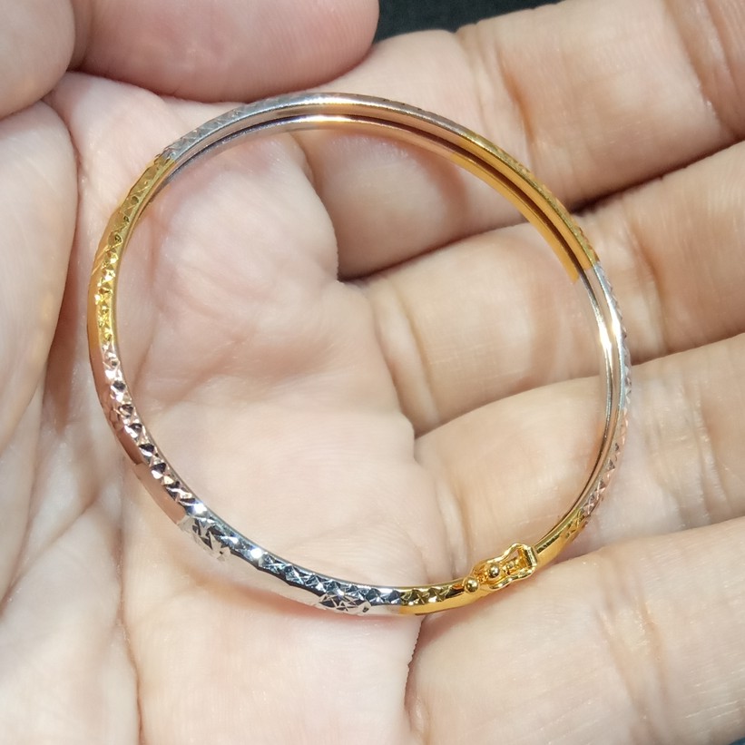 LunaEstella - Gelang Tangan Bayi Kolong Kaca 3 Warna kadar 75% (Gelang Emas Asli)