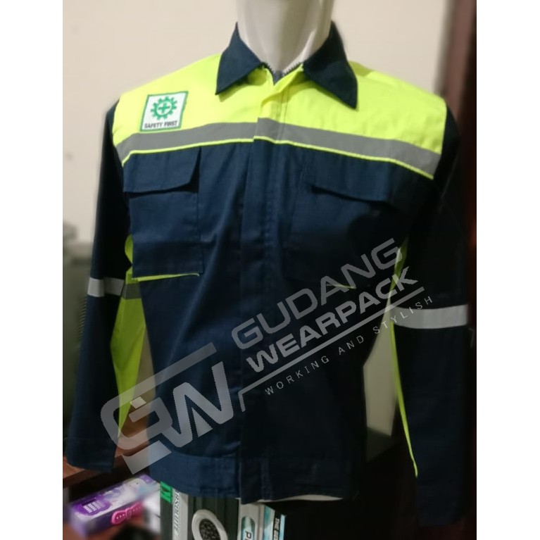 Gudang Wearpack - Baju Kerja Seragam Proyek Warna Dongker - Hijau Stabilo