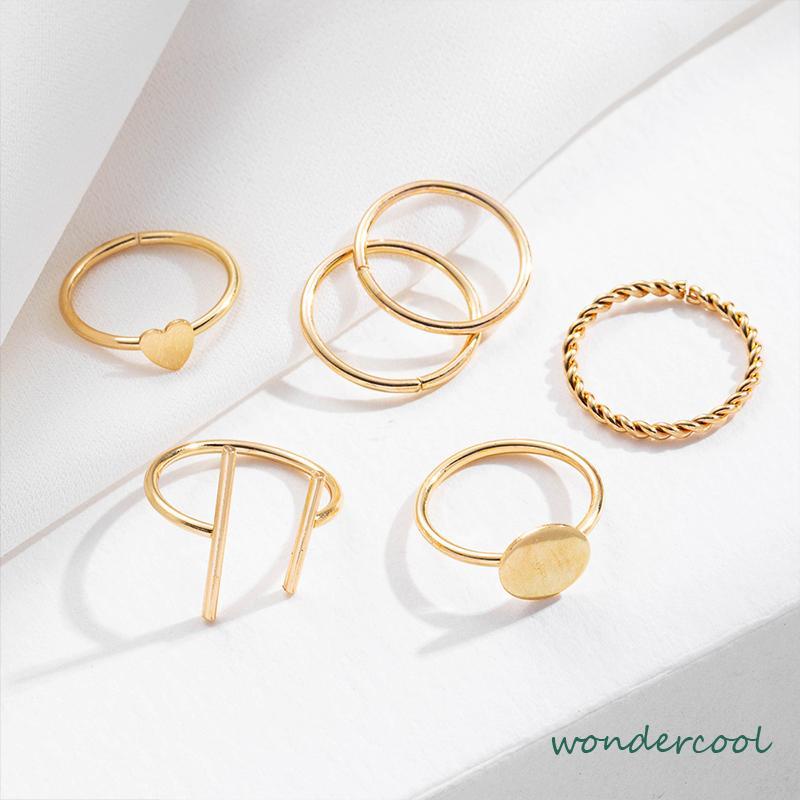 6pcs / Set Cincin Geometris Bahan Alloy Gaya Vintage -Won