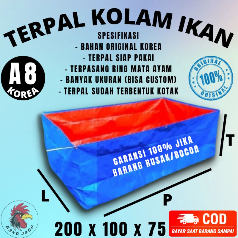 Terpal A8 2x1x75 Kolam Terpal/Tarpal Ikan Kotak Bioflok Tebal Untuk Ikan Lele Koi Bahan Korea Type A