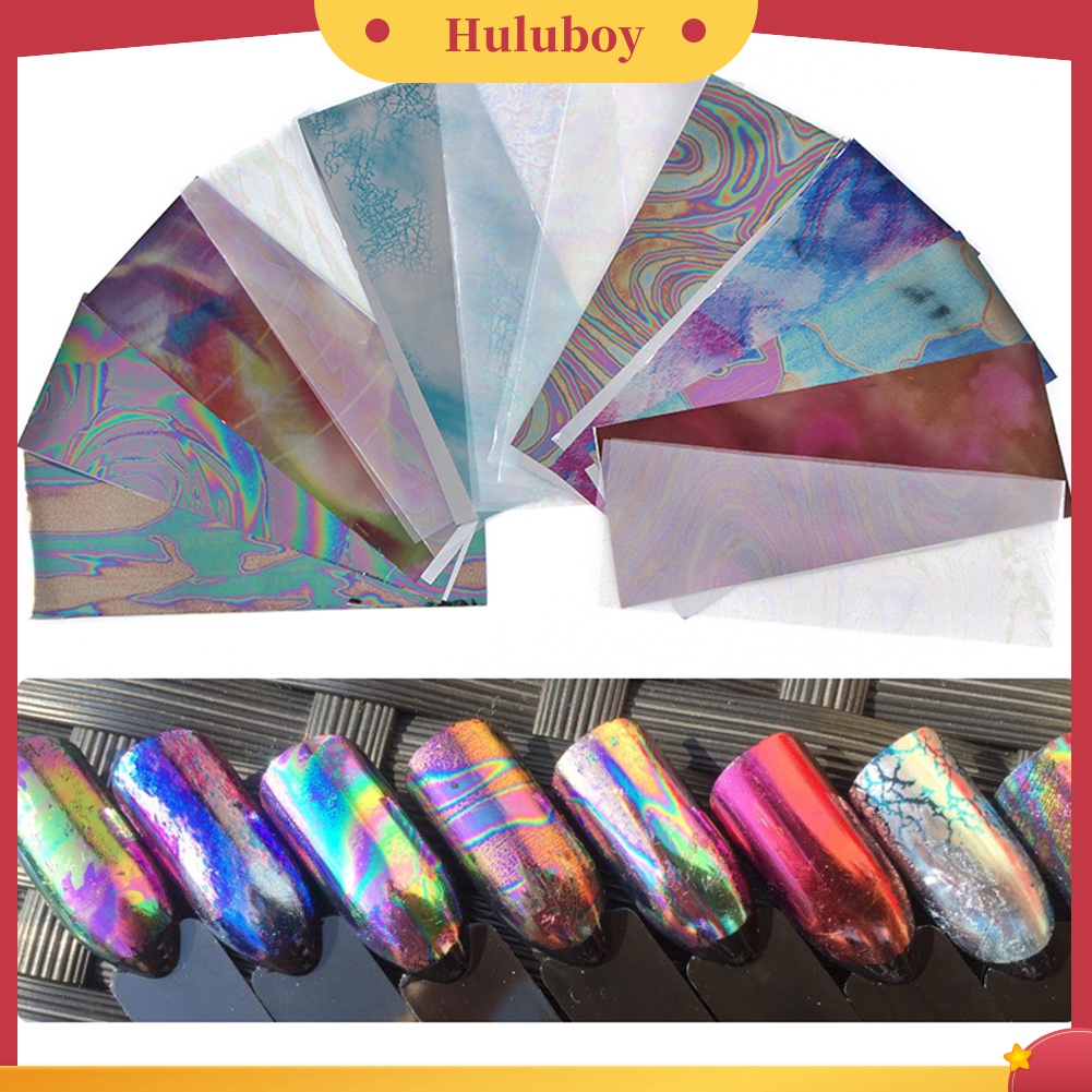 Huluboy Huluboy♡ 12pcs Stiker Kuku Foil Motif Langit Berbintang Warna-Warni Untuk Manicure DIY