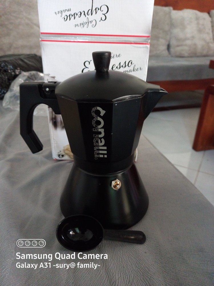 Mokapot Kompor Induksi 6 Cup 300ml - Moka Pot Induction Conalli Hitam Espresso Coffee Maker