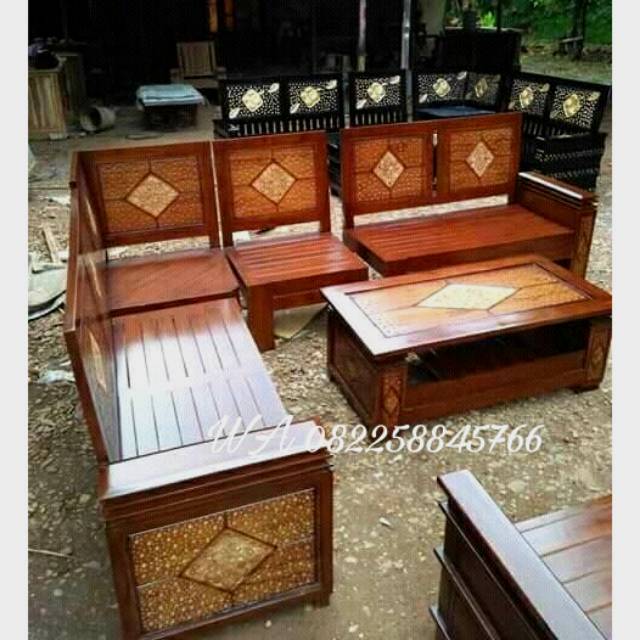 Meja Kursi Sudut Kayu Jati Ukir Jepara