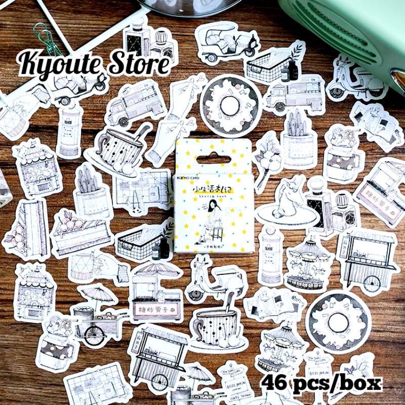 

46 pcs Sticker Dekorasi Sketch Art Monochrome Scrapbook DIY Bujo Journal Letter Planner Diary