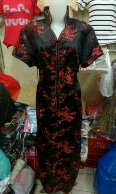 Cheongsam Long Dress Bahan Semi Sutera