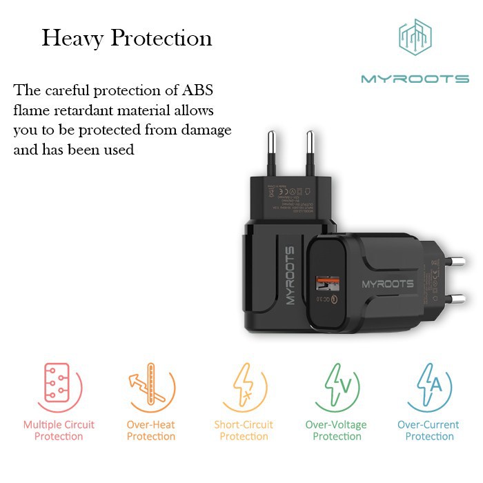 Batok Adaptor Charger MYROOTS MR-C16 1 Usb Quick Charger 3.0 18W Smart IC Auto ID Fast Charging