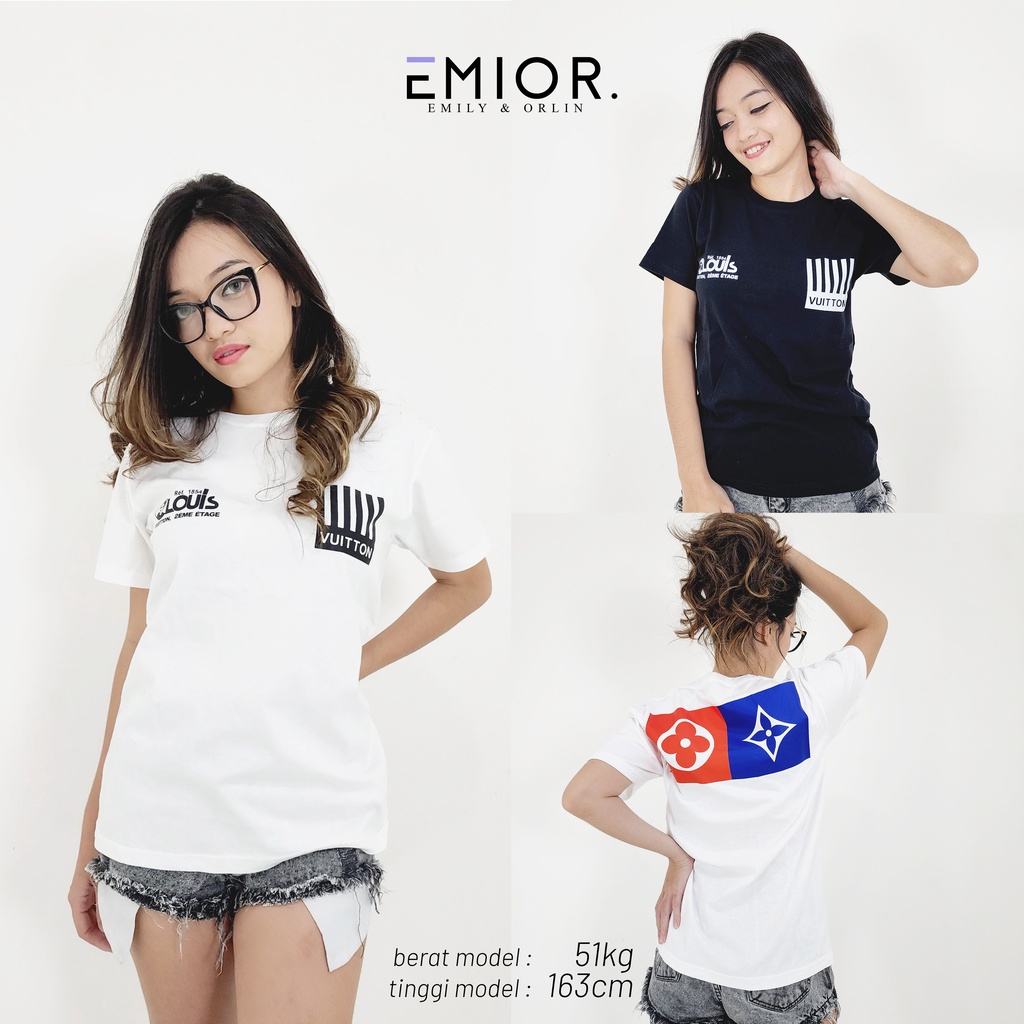 EMIOR Kaos Wanita / Baju Atasan Perempuan Cewek Cewe Branded Import Impor Premium / Branded Tee - L0
