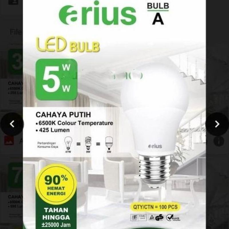 Arius Lampu LED Bulb Bergaransi &amp; Hemat Energi/ Bohlam LED Arius 5Watt 3 Free 1