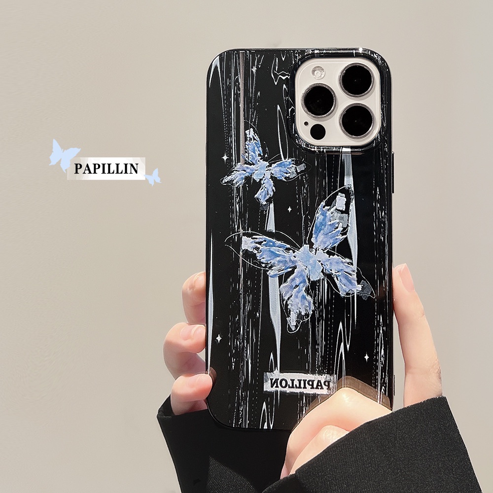 Soft Case TPU Motif Kupu-Kupu Biru Cover iPhone 7 8 PLUS X XR XS 11 12 13 14 MINI PRO MAX SE