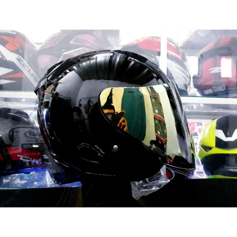 INK HELM METRO 2 SOLID | BLACK GLOSY | + VISOR FLAT VENOM IRIDIUM GOLD
