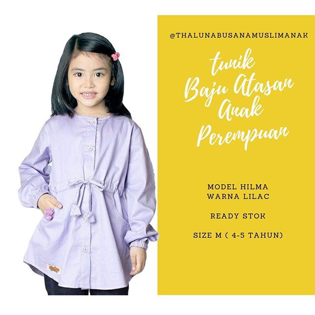 Baju Atasan Tunik 4-5 tahun warna Ungu Lilac Busana Muslim Anak