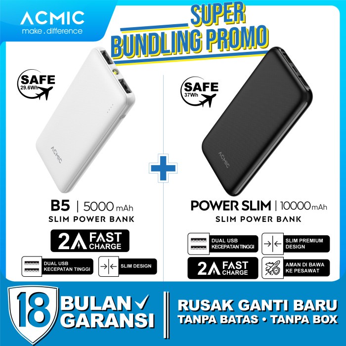 [bundle] acmic powerslim 10000mah + acmic b5 5000mah powerbank