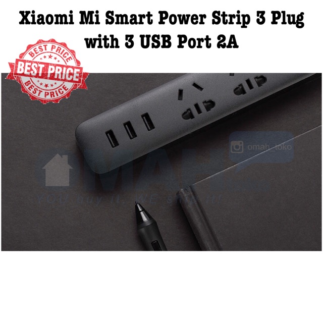 (ORIGINAL) Xiaomi Mi Smart Power Strip 3 Plug With 3 USB Port 2A Colokan Xiaomi