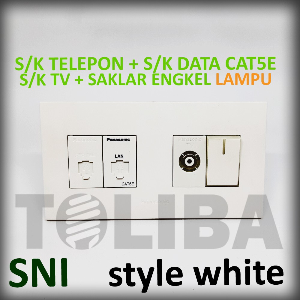 stop kontak tv + stopkontak data cat5e + sk s/k telepon +saklar engkel lampu minimalis panasonic sni