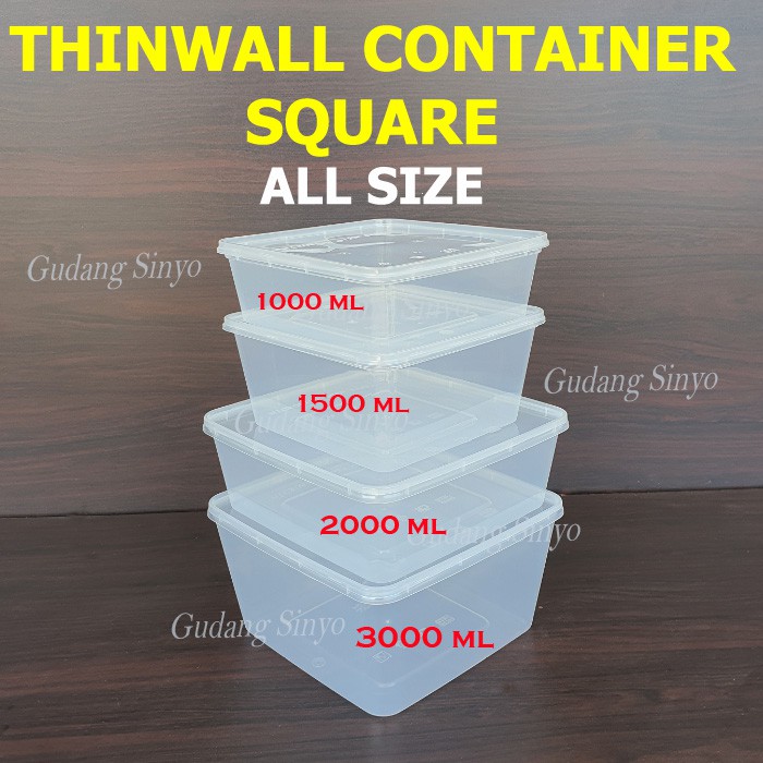 Thinwall Food Container SQUARE (Kotak Makan Ukuran 1000 ml, 1500 ml, 2000 ml, dan 3000 ml)
