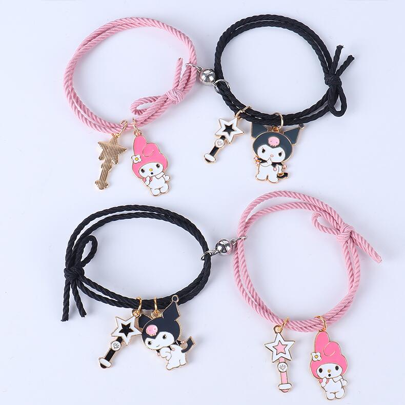 2pcs Gelang Tali Elastis Dengan Liontin Boneka Smiley Bahan Metal Untuk Pasangan