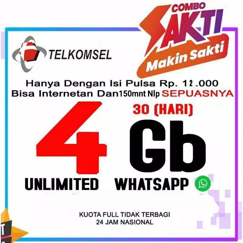 kartu telkomsel 4gb Unlimited WA 13k