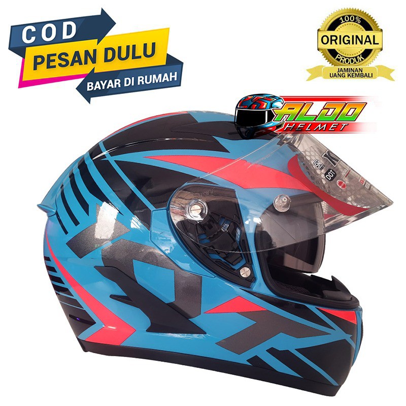 KYT / HELM KYT FALCON FR RADIANT SKY BLUE FUXIA FLAT VISOR KYT FALCON MOTIF DOUBLE VISOR ORIGINAL