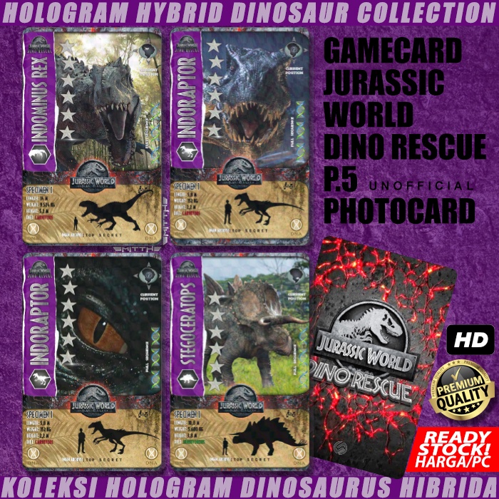 Kartu Jurassic World Dominion Dino Rescue P5 Photocard Board GAME Card Hologram