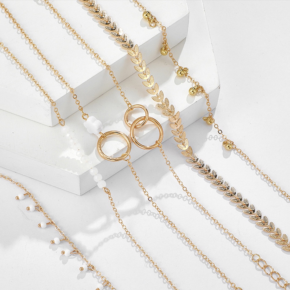 Maurice Jewellery Gelang Wanita Multilayer Model Bohemian Enam Layer Perhiasan Hijab Fashion Wanita Kekinian Selebgram 2022 Korean Style SimpleTemperament Wild Clavicle Chain Bracelet Women-5