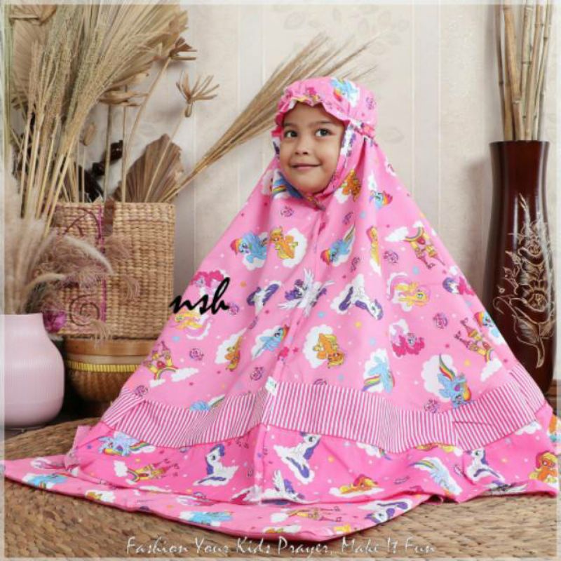 MUKENA ANAK KATUN MOTIF KARAKTER KUDA PONI USIA 2-10 TAHUN FULL PRINT  // FREE TAS YANG BISA DIJADIK