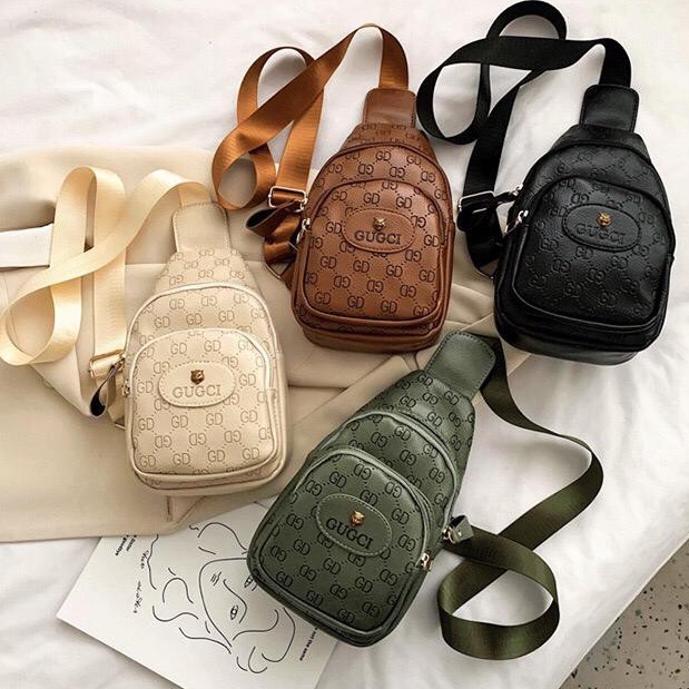 BJ15054 - BEIGE/BLACK/BROWN/GREEN - TAS SLINGBAG HANDBAG WAISTBAG WANITA FASHION IMPORT MODIS ELEGAN TERMURAH TERLARIS TERBARU BAGSTORE JAKARTA TAS BATAM ELJ5054 LT1907