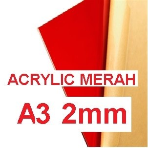 Acrylic / acrilic / akrilik warna Merah Solid, UKURAN +/- A3 tebal 2mm