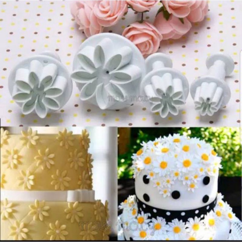 Plunger Daisy isi 4pcs / Cetakan Fondant Bunga / Cutter Bunga Daisy