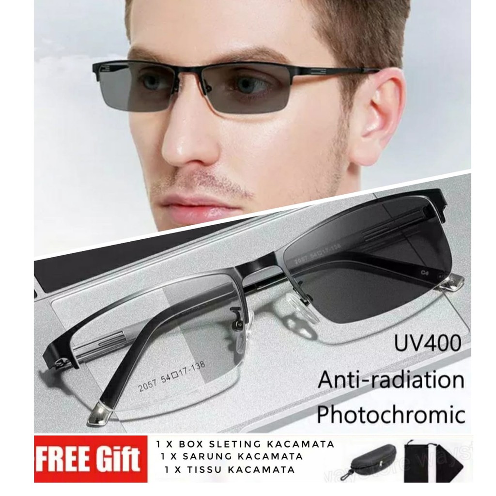 Kacamata optik Photochromic Anti Blue Rays UV 400 Pria Wanita 2057